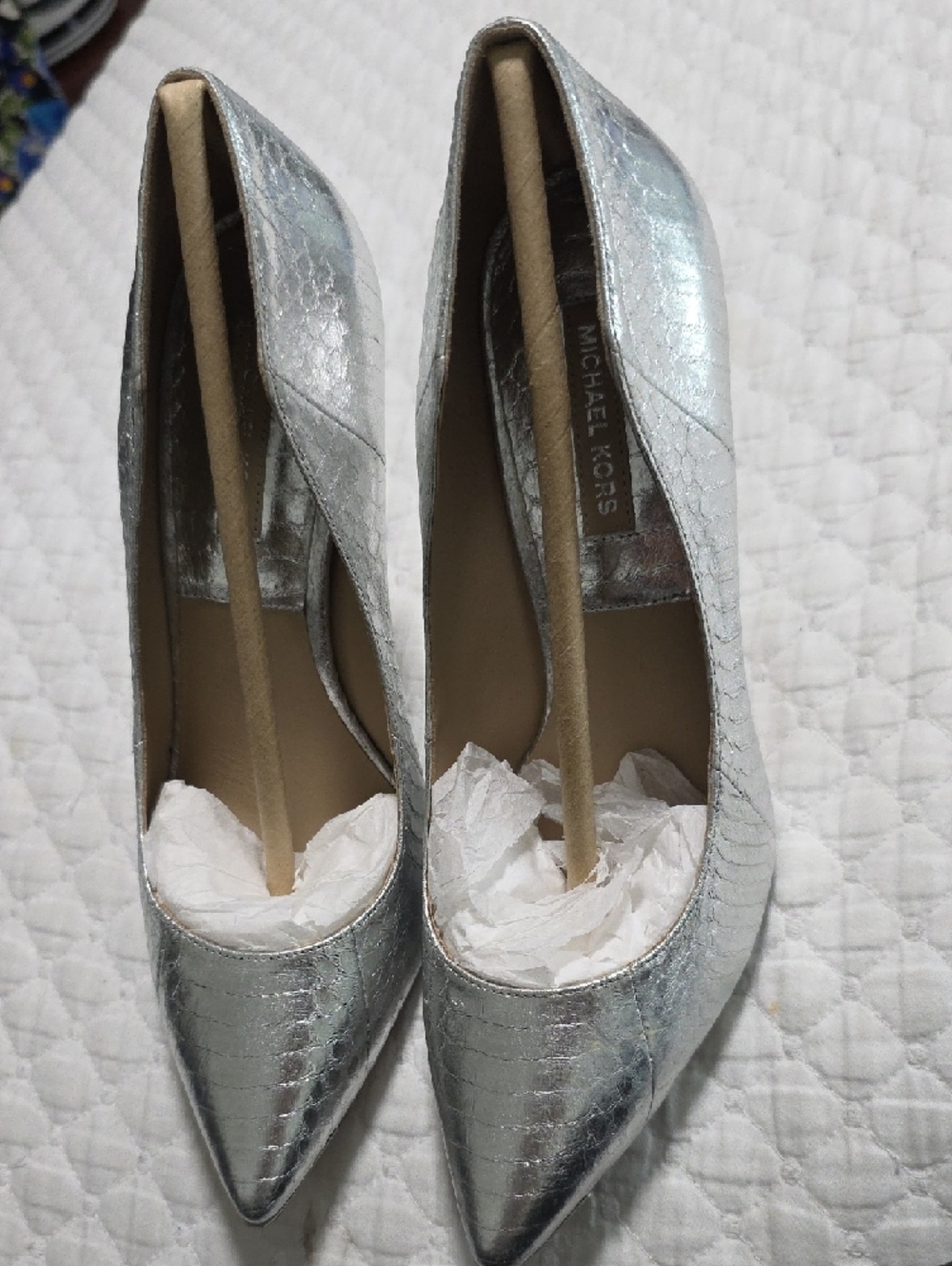 Michael Kors Metallic Silver Pointed Toe Pumps - Picture 3 of 12